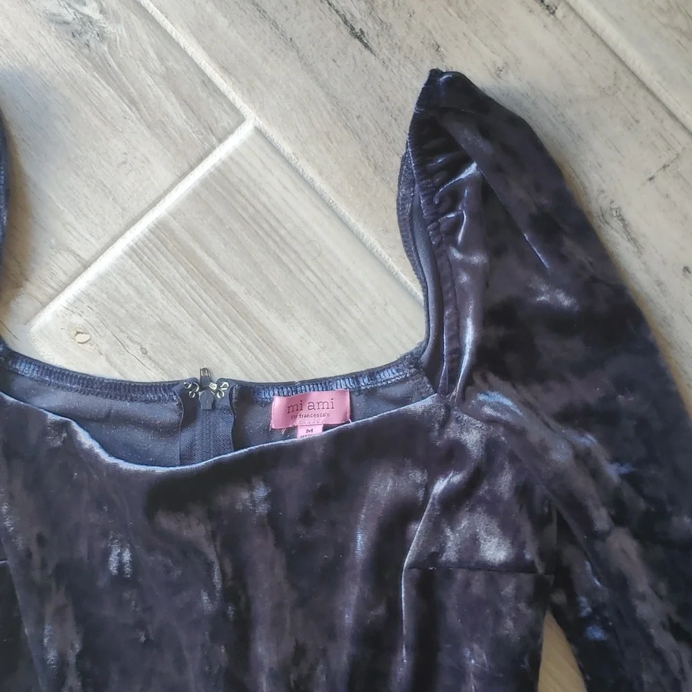 Miami Francescas Crushed Velvet Mini Dress Med Navy Blue Party Holiday Christmas - Picture 2 of 5